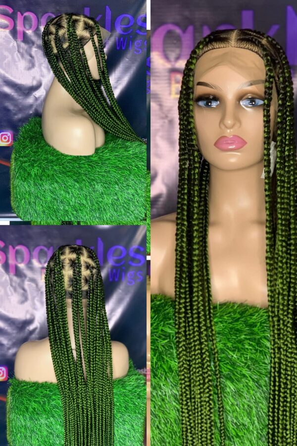 36-Inch Box Braid Wig in Camouflage Green